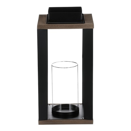 Lucerna se sklíčkem uvnitř Autronic kov a MDF, vel L, černo-dřevěná (JS465-L)