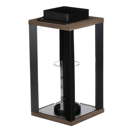 Lucerna se sklíčkem uvnitř Autronic kov a MDF, vel L, černo-dřevěná (JS465-L) (1)