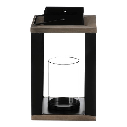 Lucerna se sklíčkem uvnitř Autronic kov a MDF, vel M, černo-dřevěná (JS465-M)