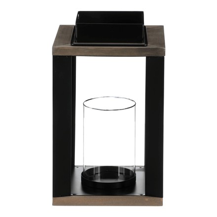 Lucerna se sklíčkem uvnitř Autronic kov a MDF, vel M, černo-dřevěná (JS465-M) (1)
