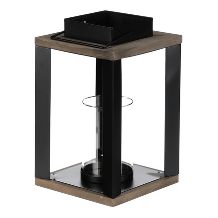 Lucerna se sklíčkem uvnitř Autronic kov a MDF, vel M, černo-dřevěná (JS465-M) (2)