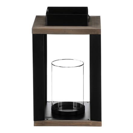 Lucerna se sklíčkem uvnitř Autronic kov a MDF, vel M, černo-dřevěná (JS465-M) (3)
