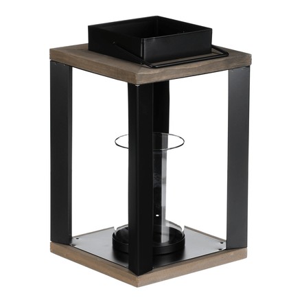 Lucerna se sklíčkem uvnitř Autronic kov a MDF, vel M, černo-dřevěná (JS465-M) (5)