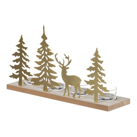 Svícen se sklíčky Autronic adventní, kov a MDF, zlaté stromky a jelen (JS456 GOLD) (1)