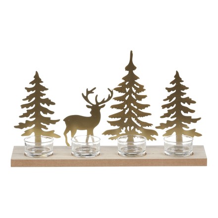 Svícen se sklíčky Autronic adventní, kov a MDF, zlaté stromky a jelen (JS456 GOLD) (3)