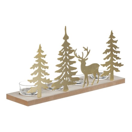 Svícen se sklíčky Autronic adventní, kov a MDF, zlaté stromky a jelen (JS456 GOLD) (5)