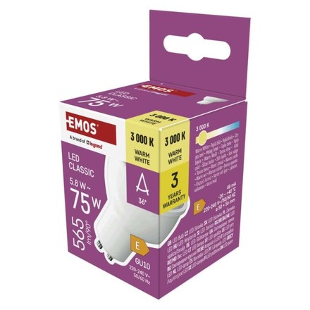 LED žárovka Emos ZQ8E32N CLS MR16 5,8W(75W) 565lm GU10 WW