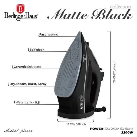 Napařovací žehlička Berlingerhaus BH-9930 2200 W Matte Black Collection (15)