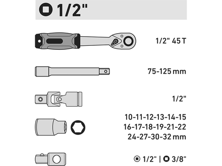 Nástrčné hlavice Extol premium 8818323 sada 21ks, 1/2", 1/2 (1)