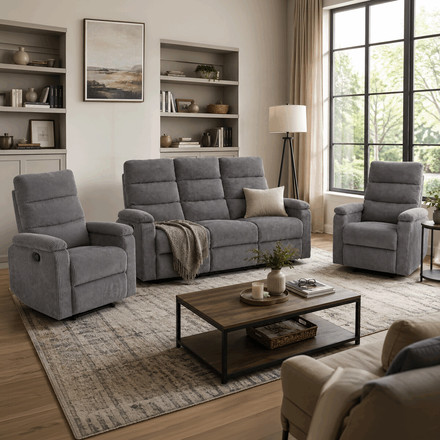 Sedací souprava Autronic polohovací, šedá, manšestrová látka, ASD-C5981 GREY6 (1)