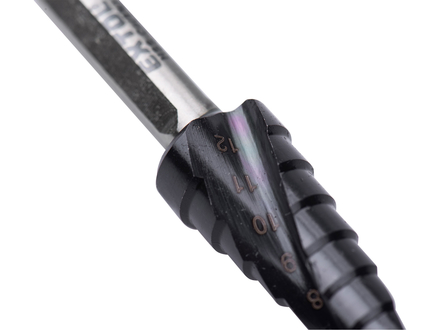 Vrták stupňovitý Extol Industrial 8701190 s lamačem třísek, O 3-12mm/po 1mm, HSS-Co (1)