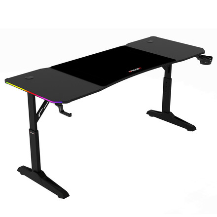 Pevný herní stůl Autronic 160x60cm, RGB LED, výběr výšky, melamin, carbon, LT-H1216 BK