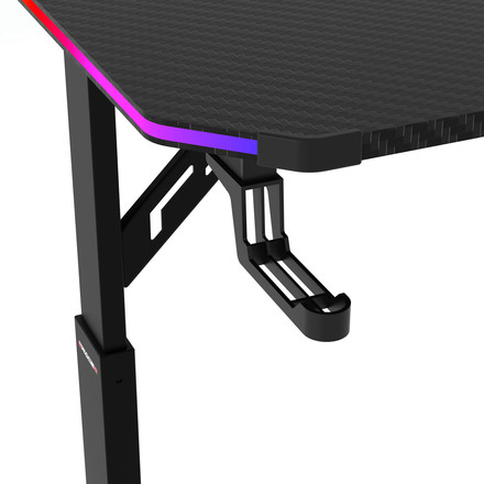 Pevný herní stůl Autronic 160x60cm, RGB LED, výběr výšky, melamin, carbon, LT-H1216 BK (10)