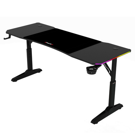 Pevný herní stůl Autronic 160x60cm, RGB LED, výběr výšky, melamin, carbon, LT-H1216 BK (2)
