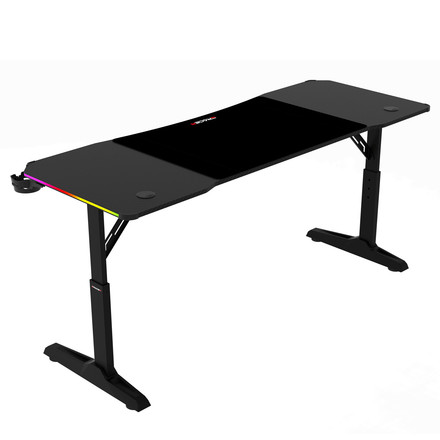 Pevný herní stůl Autronic 160x60cm, RGB LED, výběr výšky, melamin, carbon, LT-H1216 BK (3)