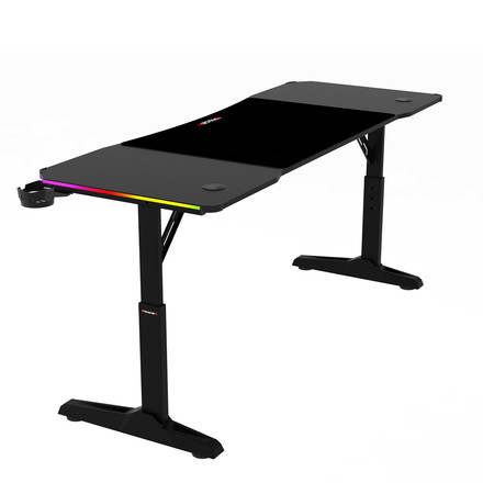 Pevný herní stůl Autronic 160x60cm, RGB LED, výběr výšky, melamin, carbon, LT-H1216 BK (8)