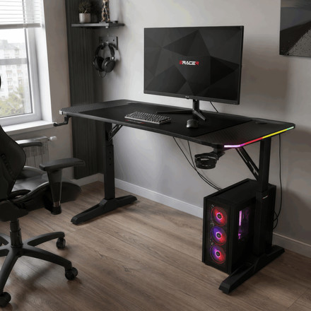 Pevný herní stůl Autronic 120x60cm, RGB LED, výběr výšky, melamin, carbon, LT-H1212 BK (1)