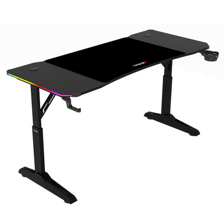 Pevný herní stůl Autronic 140x60cm, RGB LED, výběr výšky, melamin, carbon, LT-H1214 BK