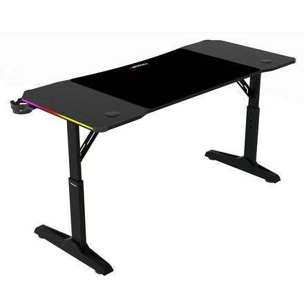 Pevný herní stůl Autronic 140x60cm, RGB LED, výběr výšky, melamin, carbon, LT-H1214 BK (3)