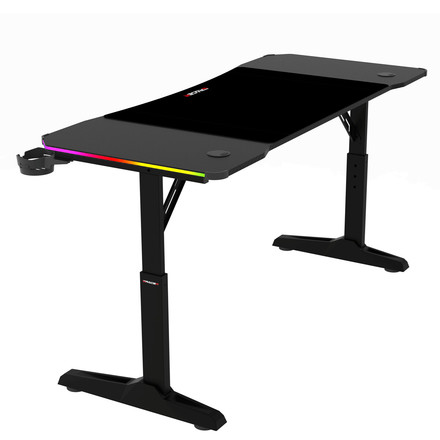 Pevný herní stůl Autronic 140x60cm, RGB LED, výběr výšky, melamin, carbon, LT-H1214 BK (8)