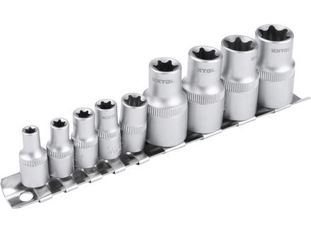 Nástrčné hlavice Extol Premium 8818115 vnitřní TORX, sada 9ks, 1/4",1/2" (E 5-18), CrV