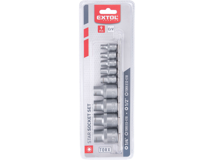 Nástrčné hlavice Extol Premium 8818115 vnitřní TORX, sada 9ks, 1/4",1/2" (E 5-18), CrV (2)