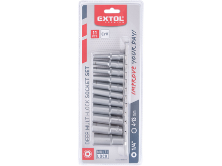 Nástrčné hlavice Extol Premium 8818111 prodloužené, MULTI-LOCK, sada 11ks, 1/4"(4-13mm), CrV (2)