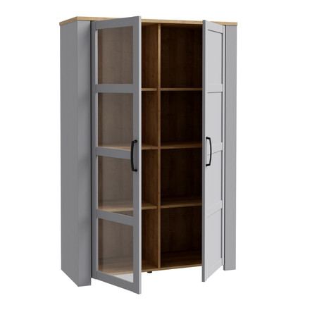 Vitrína Forte Bohol BHLV621 - M478, 107x161x42cm, dub/šedá (karton*2) (3)