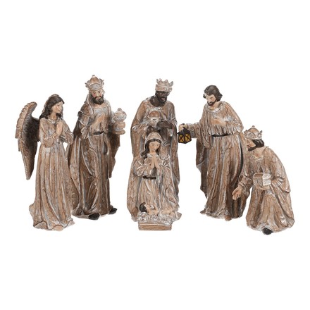 Betlém z polyresinu Autronic imitace dřeva, cena za sestavu 6 figurek (ALA1862)