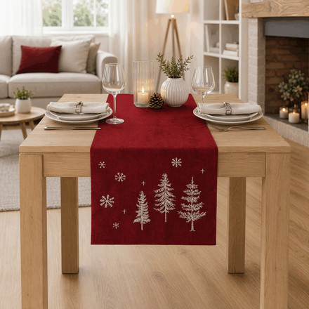 Ubrus Autronic běhoun, vánoční, červený, polyester a nylon, 40 x 140 cm (POL1249) (1)