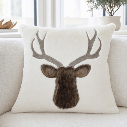 Polštář s výplní Autronic bílý s jelení hlavou, 100% polyester, 45 x 45 cm (POL1233) (1)
