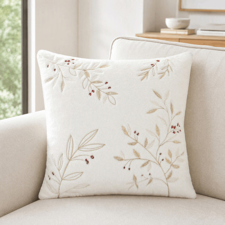 Polštář s výplní Autronic umělá kožešina, bílý s větvičkami, 100% polyester, 45 x 45 cm (POL1227) (1)