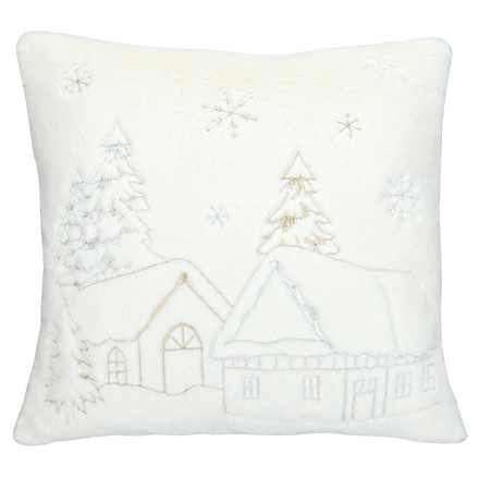 Polštář s výplní Autronic umělá kožešina, zimní, bílo-zelený, 100% polyester, 45 x 45 cm (POL1225)