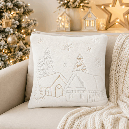 Polštář s výplní Autronic umělá kožešina, zimní, bílo-zelený, 100% polyester, 45 x 45 cm (POL1225) (1)