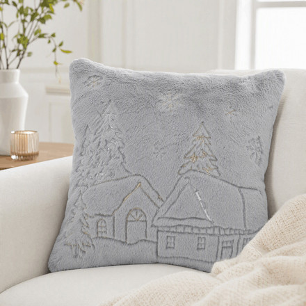 Polštář s výplní Autronic umělá kožešina, vánoční, šedý, 100% polyester, 45 x 45 cm (POL1223) (1)