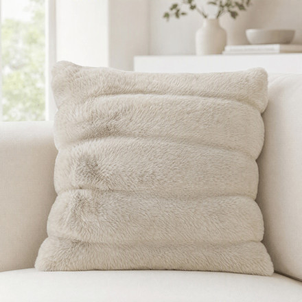 Polštář s výplní Autronic umělá kožešina, 100% polyester, khaki, 45 x 45 cm (POL1219) (1)