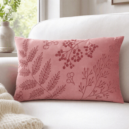 Polštář s výplní Autronic červený, rostlinný vzor, 100% polyester, 50 x 30 cm (POL1203) (1)