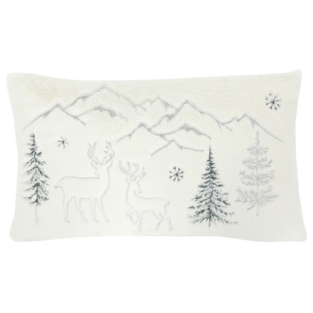 Polštář s výplní Autronic umělá kožešina, zimní, bílo-zelený, 100% polyester, 50 x 30 cm (POL1226)