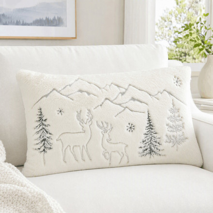 Polštář s výplní Autronic umělá kožešina, zimní, bílo-zelený, 100% polyester, 50 x 30 cm (POL1226) (1)