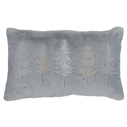 Polštář s výplní Autronic umělá kožešina, vánoční, šedý, 100% polyester, 50 x 30 cm (POL1222)