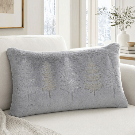 Polštář s výplní Autronic umělá kožešina, vánoční, šedý, 100% polyester, 50 x 30 cm (POL1222) (1)