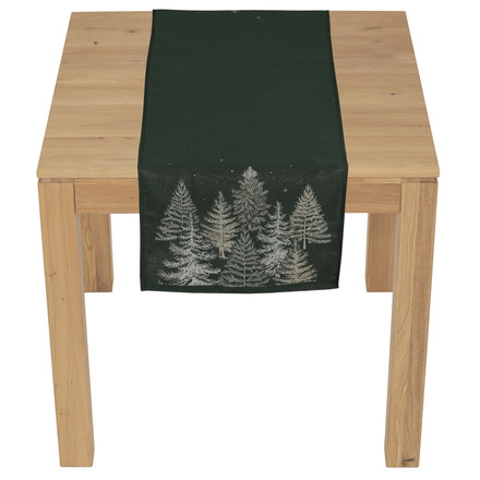 Ubrus Autronic běhoun, zasněžené stromy, zelený, 100% polyester, 40 x 140 cm (POL1214)