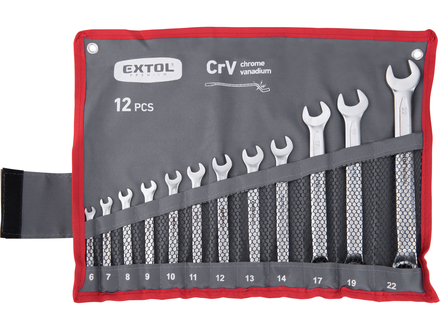 Klíče očkoploché Extol Premium 8816080 (očko 45°vyhnuté), sada 12ks, 6-22mm, CrV
