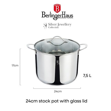 Hrnec s poklicí Berlingerhaus BH-6583 vysoký 24 cm nerez Silver Jewellery (6)