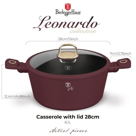 Kastrol s titanovým povrchem a poklicí Berlingerhaus BH-8042 28 cm Leonardo Collection (3)