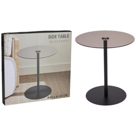 Odkládací stolek Homestyling KO-HZ1261190 kov/sklo 40 cm černá (1)