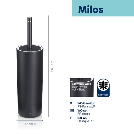 WC sada Kela KL-24321 Milos plast průměr 9,5 x 36,5 cm černá / bílá (3)