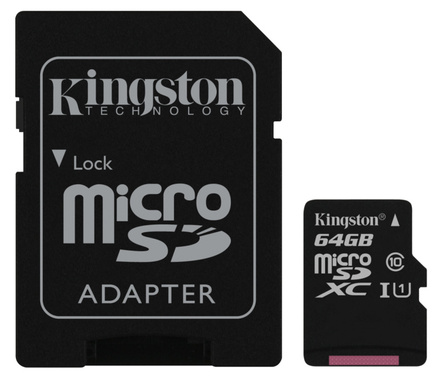 Paměťová karta Kingston MicroSDXC 64GB UHS-I U1 (45MB/s) + adaptér