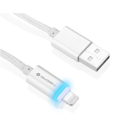 USB kabel GoGEN Kabel USB A/LIGHTNING B, LED, oplétáný, metal, propojovací, 1m stříbrný