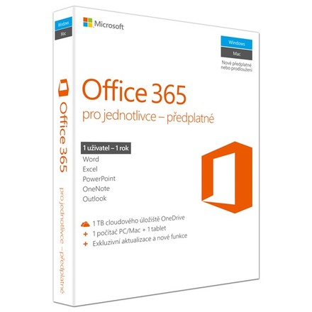 Kancelářský software Microsoft Office 365 Pro jednotlivce CZ - předplatné 1 rok